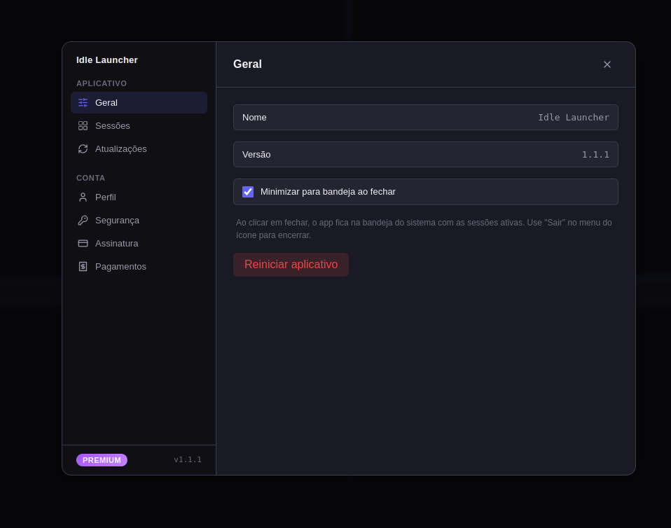 Tela de configurações gerais do Idle Launcher com o plano Premium ativo